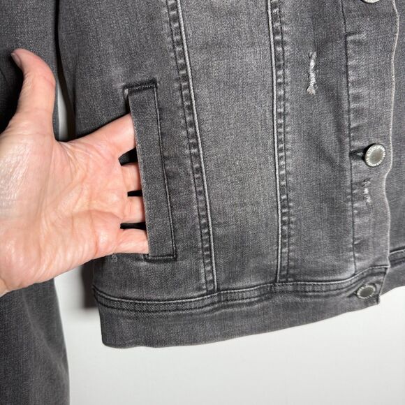 Risen Black Washed Jean Jacket Women's Size Medium Distressed - Picture 2 of 12